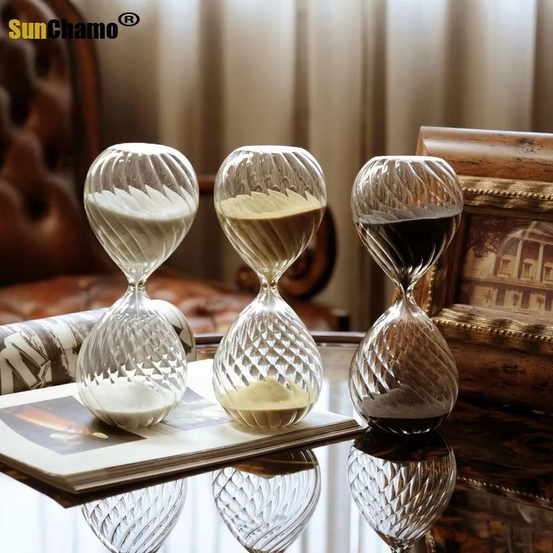 Moire Ripple Hourglass Sand Timer, Home Decoration, Coffee Shop, White, Black, Gold, Birthday Student Gift, 30 Minutes