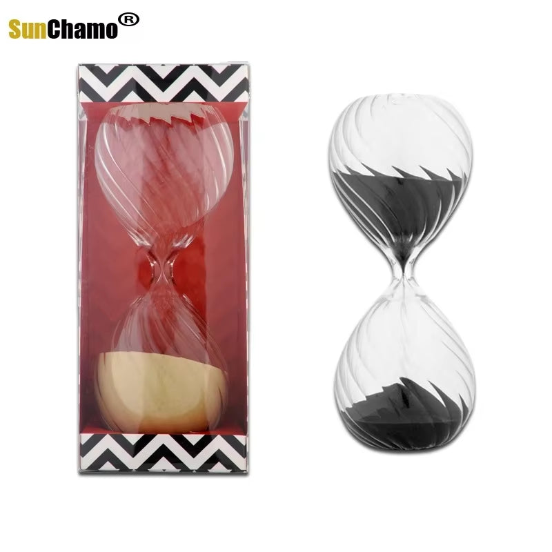 Moire Ripple Hourglass Sand Timer, Home Decoration, Coffee Shop, White, Black, Gold, Birthday Student Gift, 30 Minutes